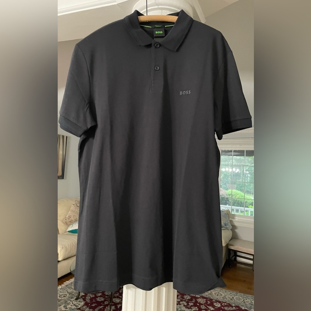 Boss men’s  Black Polo Shirt Classic Design short sleeve size large 100% cotton